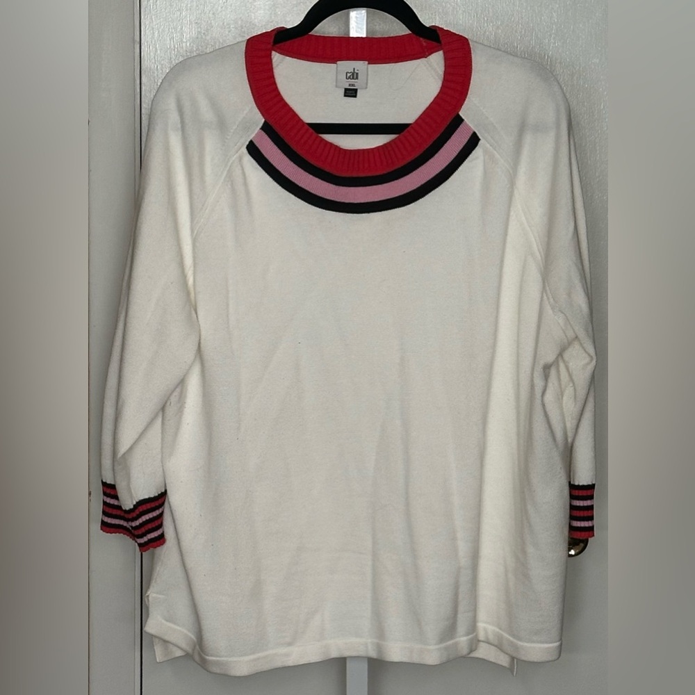 Cabi Pickleball Sweater XXL White Pink Preppy Tenniscore Pullover